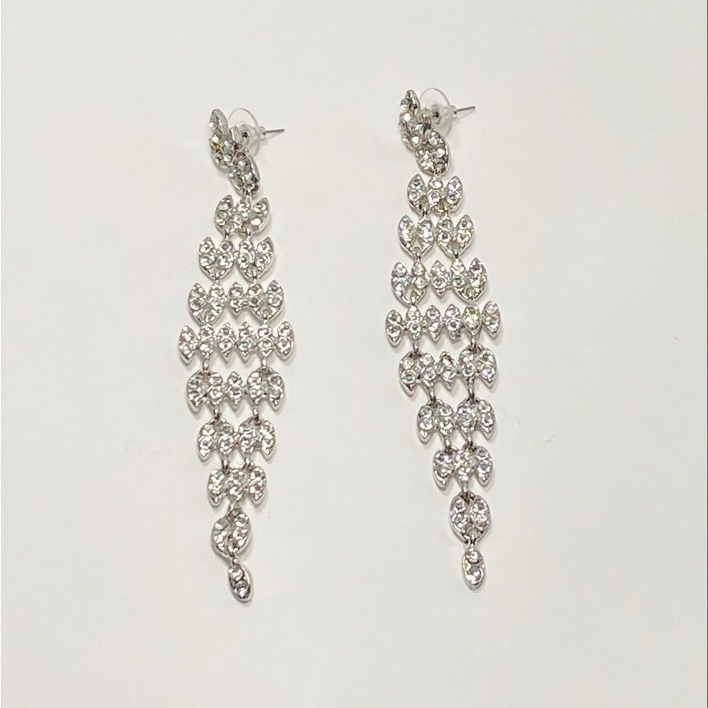 Silver-Plated Cubic Zirconia Chandelier Earrings
